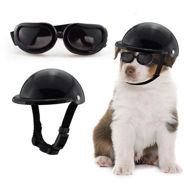 Hjelm og briller sett for hund, justerbar motorsykkelhjelm for hund, sikkerhetshatt S