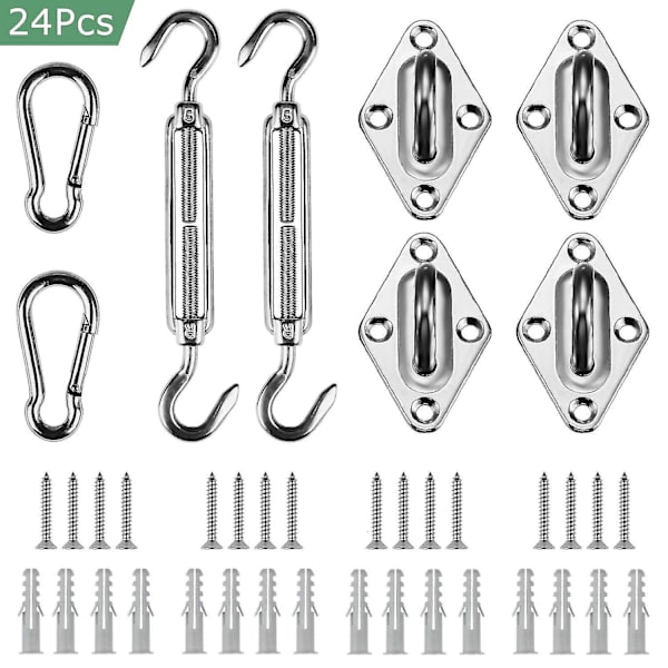 304 Marine Grade Shade Sail Hardware Kit 5 tommer til rektangulære og firkantede solsejl installation, 24 stk