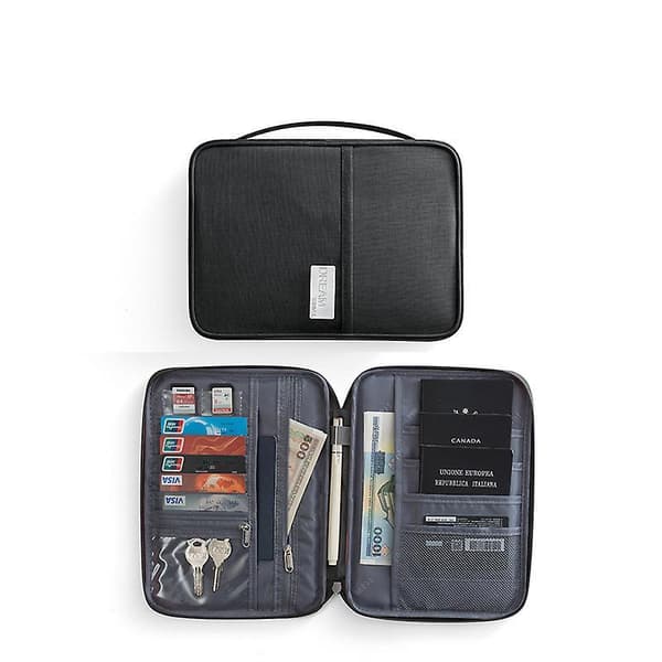 Waterproof Travel Passport Wallet & Documents Organizer Portable Zipper Case black