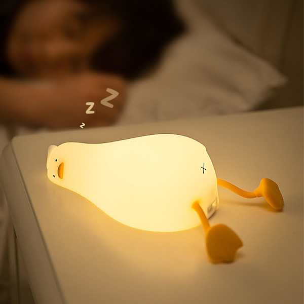 Cute Silicone Lying Flat Duck Night Light Portable Rechargeable Led Lamp With Touch Sensor