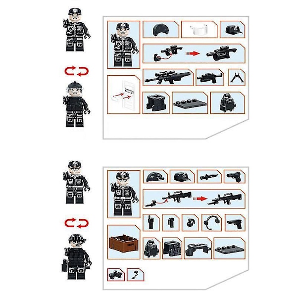 6pcs Swat Police Salon Building Blocks With Weapons, Bulletproof Vests, Police Dog Equipment, Minifigures, Children's Assembling Toys