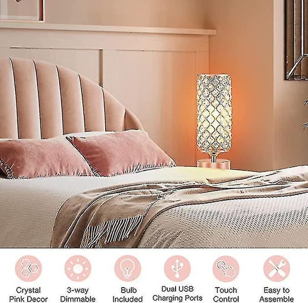 Crystal Lamp Table Lamp With Usb Ports 3 Way Dimmable Light Bedside Lamp Small Touch Light