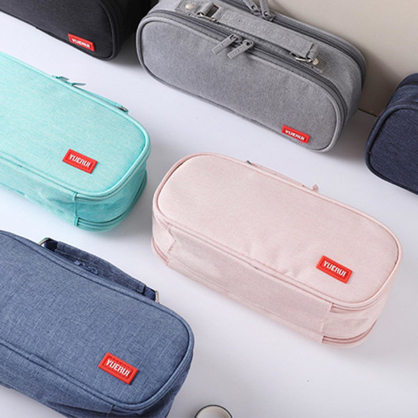 Pencil Case Big Capacity Grip Handle Canvas Easy Carry Pencil Pen Storage Bag For School Grey