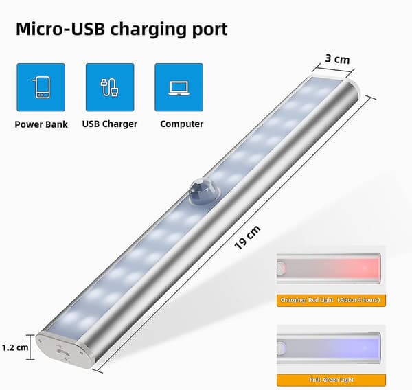 Rechargeable Led Motion Sensor Light, Wireless Closet Light, Emergency Hand Lamp, Child Night Light, Accent, Cool White 6000k2 Pcs