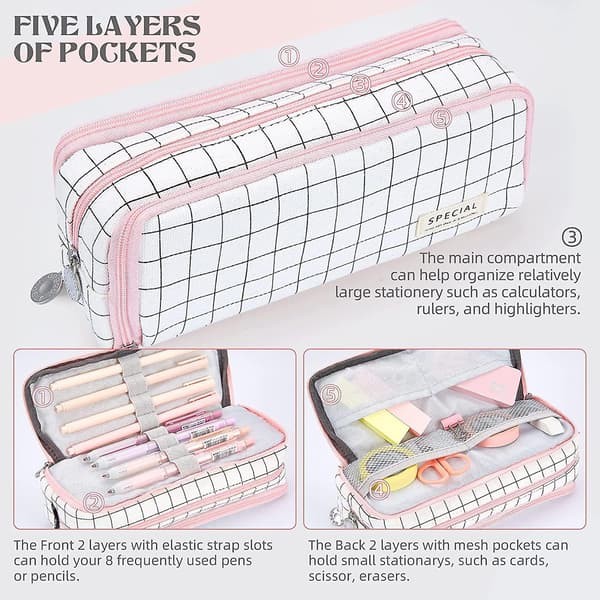 Large Pencil Case, Large Capacity Pencil Case With 3 Compartments, Makeup Bag Portable Office Statio