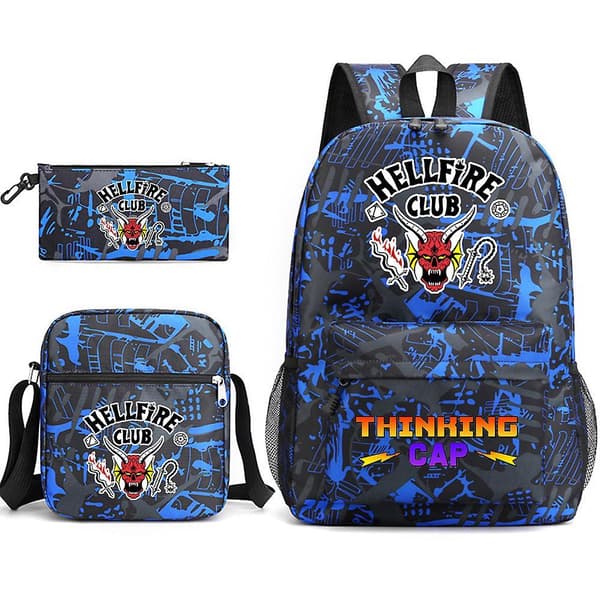 Stranger Things Hellfire Club Ryggsekk Tredelt Sett Skolesekk Pattern