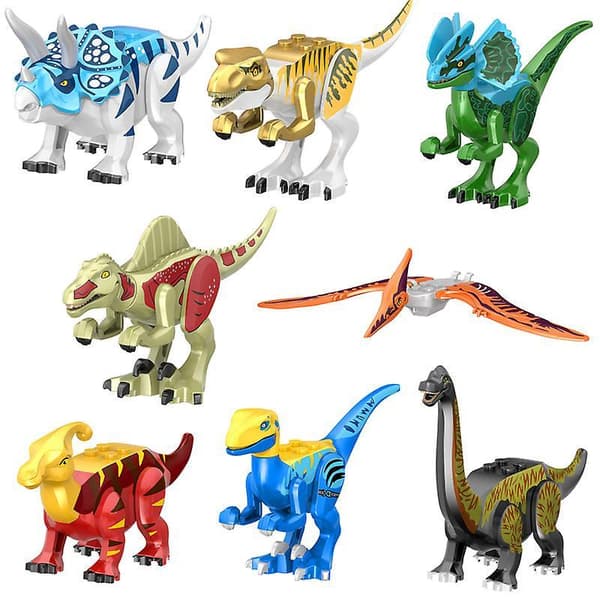 8pcs Jurassic Dinosaur Toys Small Building Blocks For Boys