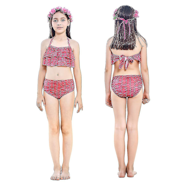 Kids Girls Mermaid Tail Bikini Set Swimwear Swimsuit Swimming Costume Included Garland Headband Color 8 8-9Years