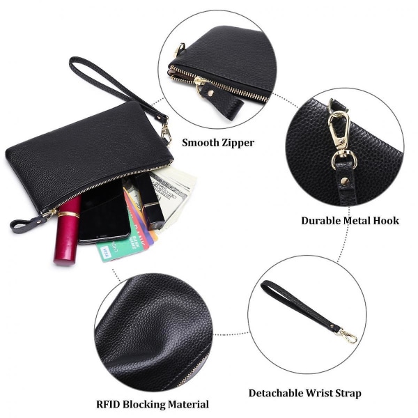Damepung RFID-blokkerende Skinn Glidelåspung Clutch Håndleddsrem Reise Lang Lommebok, RFID-lommebok (karamellfarge)