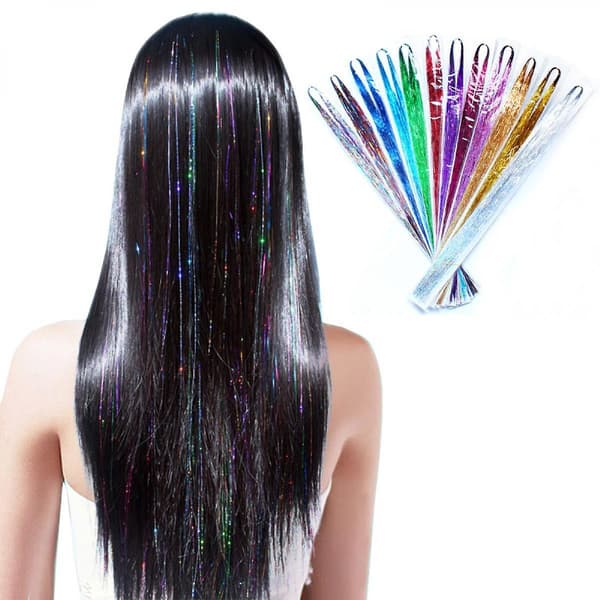 91 cm Hårglimmer Glitrende Glimmer Fe Hår Extensions Varmebestandig Fest Highlight green