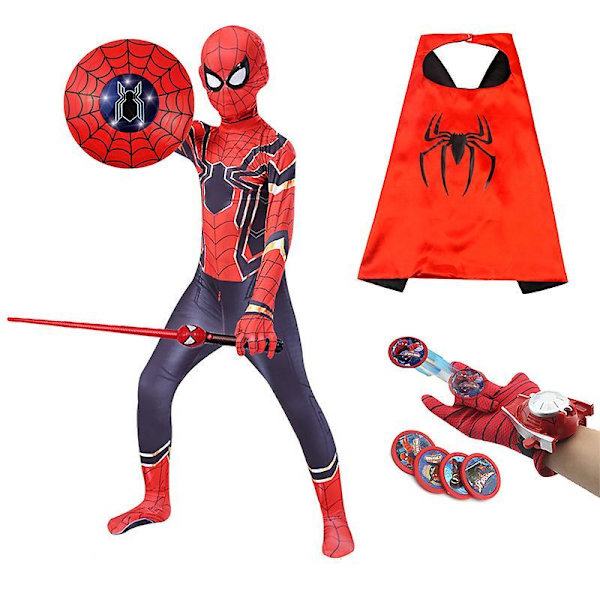 Lasten Poika Hämähäkkimies Puku Cosplay Puku Lasten Lelu Hämähäkkimies Viitat, käsine, lähetin, kilpi, miekka Kids-XS-100cm
