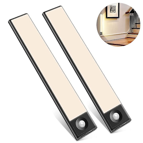 2 Pack Under Cabinet Lighting Motion Sensor Closet Light Wireless warm yellow light Black 20 cm