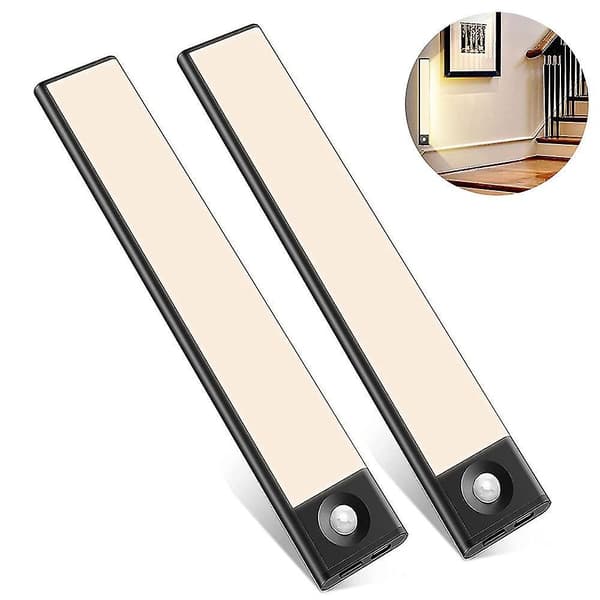 2 Pak Underskab Belysning Bevægelsessensor Skabslys Trådløs warm yellow light Black 20 cm