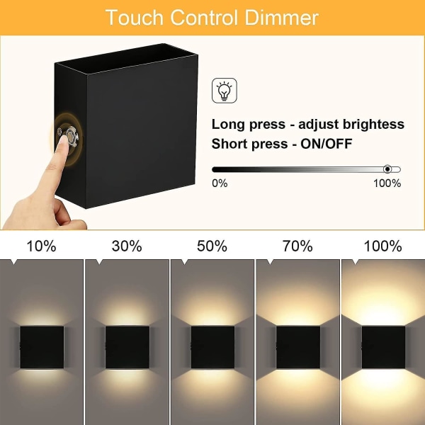 2pcs Wall Lights Dimmable, Rechargeable Wall Light Touch Up Down W