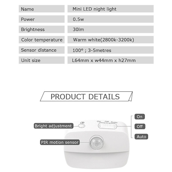 Motion Sensor Led Night Light Battery Powered Indoor Closet Cabinet Wall Ca white