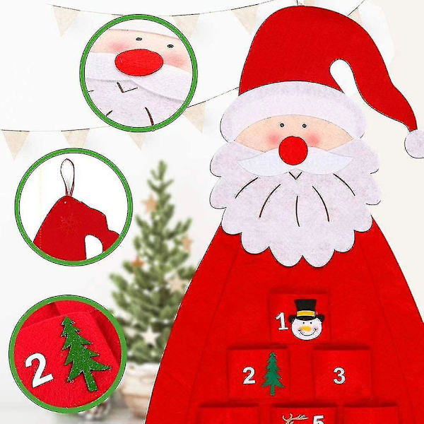 Advent Calendar,christmas Advent Calendarwith 24 Days Pockets (red)