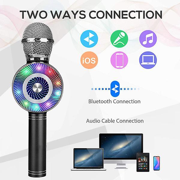 Handheld Wireless/wired Karaoke Microphone Speaker Recorder For Ios Android Phone Computer Black