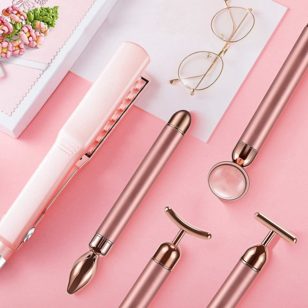 4-i-1 Puls Ansigtsmassager, Elektrisk Jade Roller Ansigtsmassager Rose Quartz