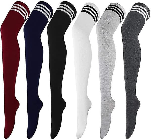 6 Pairs High Thigh Socks Striped Over Knee Thin Tights Long Stocking Knee High