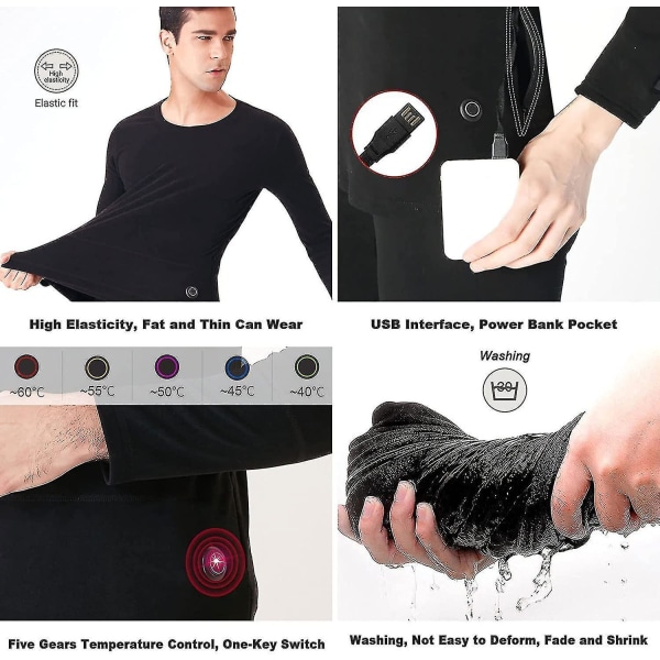 Heating Thermal Underwear Set For Men Women,usb Electric Heated Underwear Base Layer Top And Bottom Long Johns Set Female-XXL