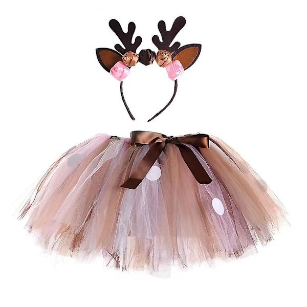 Brun luftig tyl tylskørt til pige rensdyr udklædning hjort julekostume Brown XS