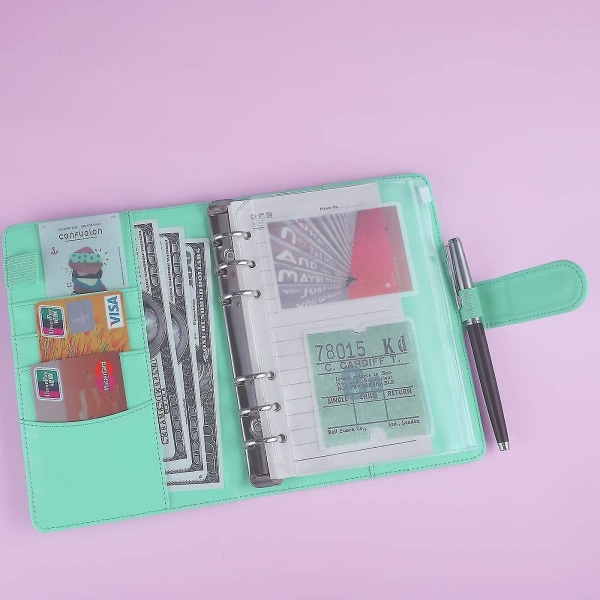 A6 Pu Leather Budget Binder Refillable 6 Ring Notebook Binder For A6 Refill Paper green