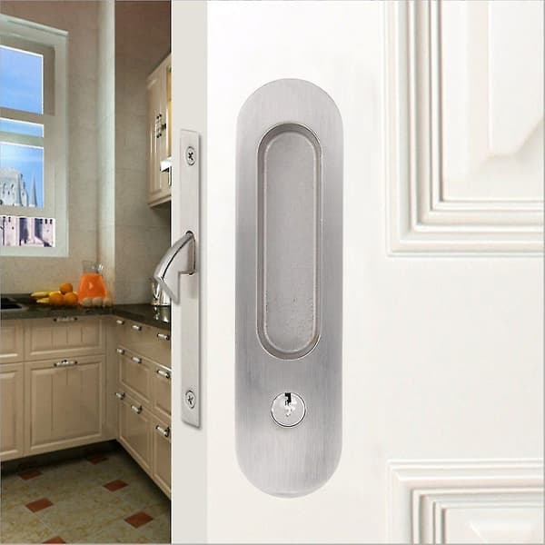 Sliding Door Lock Invisible Recessed Handle Latch -with 3 Keys black