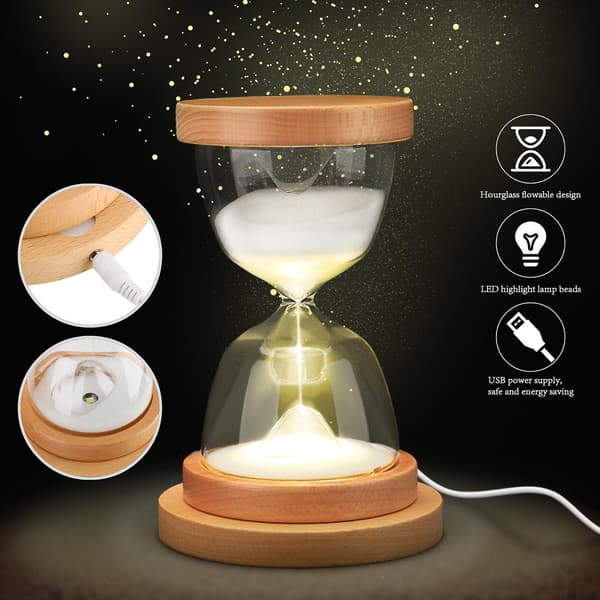 LED Timer Hjemmedekorasjon Hvit Glass Timeglass Nattlampe