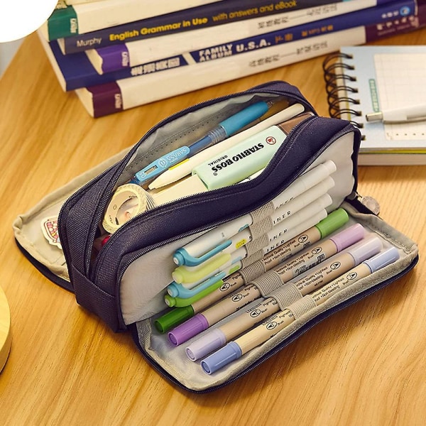 Large Pencil Case, Durable Pen Pouch With Big Capacity, Minimalist Blue