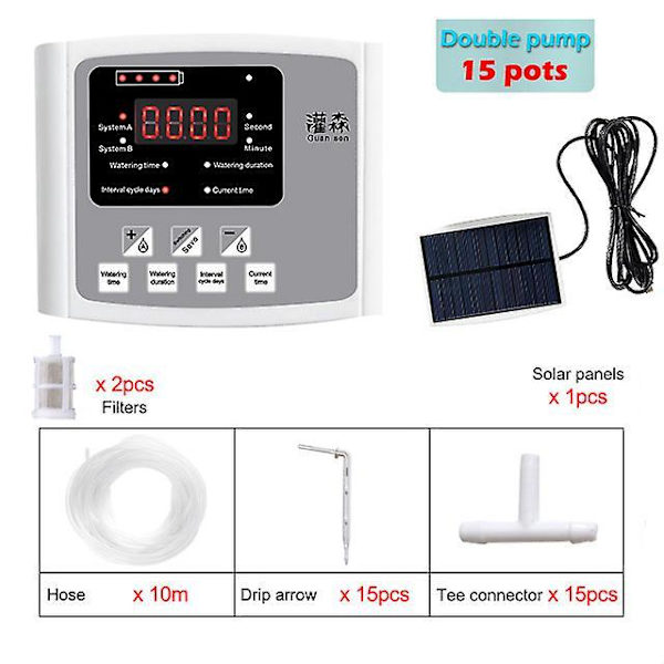 Intelligent Drypvanding Vandpumpe Timer System Have Automatisk Vandingsenhed Solenergi Opladning Potteplante double pump 10m gray