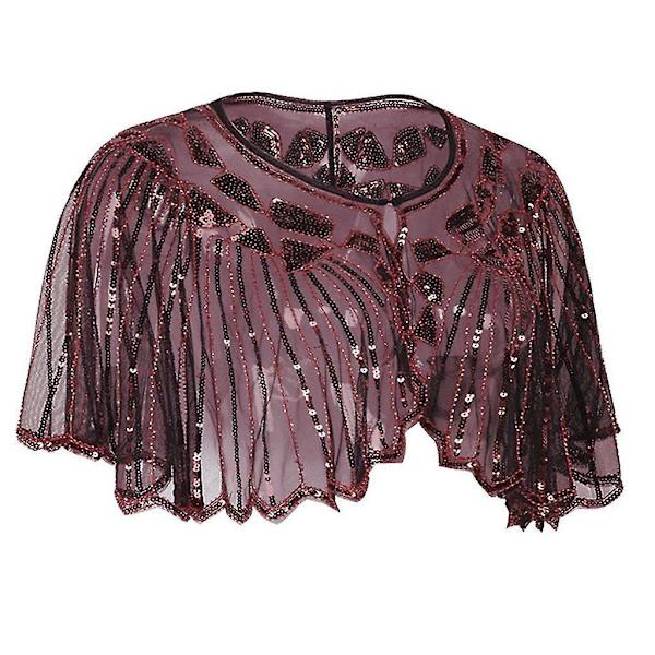 Dame 1920'er Sjal Perlebesat Paillet Deco Aftenkappe Bolero Flapper Cover Up