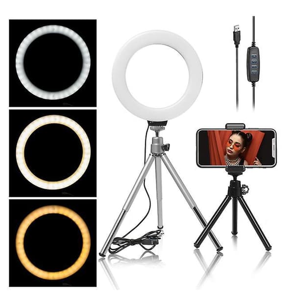 16 cm 6 tommers Ring Light med Tripod Stativ USB Lading Selfie LED Lampe
