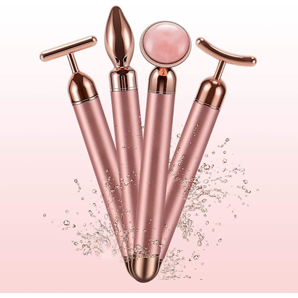 4-i-1 Puls Ansigtsmassager, Elektrisk Jade Roller Ansigtsmassager Rose Quartz