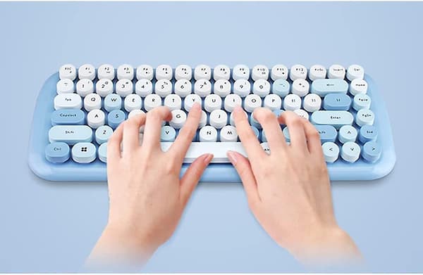 Mini Wireless Keyboard 2.4g Usb Keyboard And Mouse Set, Round Keycap, Multi-color Cute Girly Keyboard... (blue)