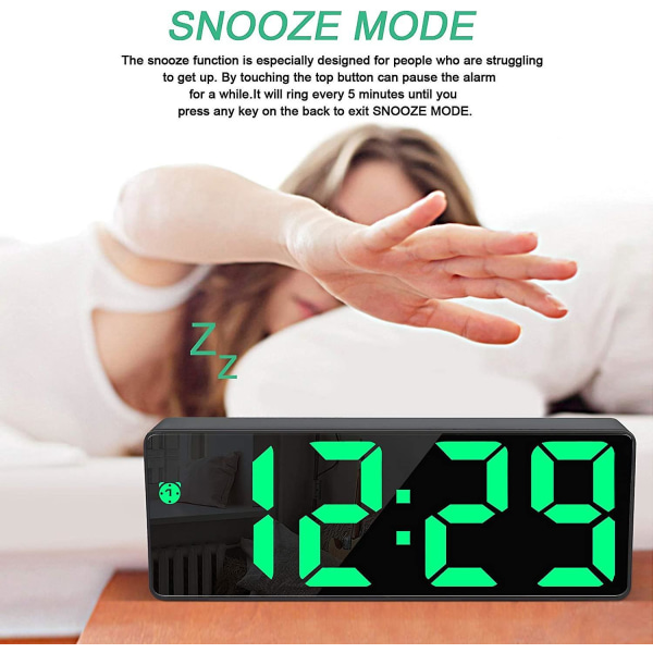 Digital Alarm Clock, Large Led Display, Mirror Surface Clock  And Brightness Adjustable Usb Charging Connection Alarm Clock For Bedroom, Offices