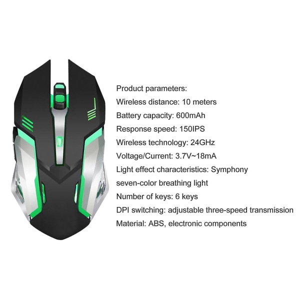 Q1 Gaming Mus Høy Hastighet 6 Knapper 2.4ghz Bærbar Stille Trådløs Mus For Kontor White