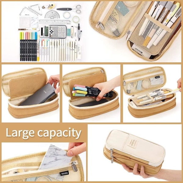 Wekity Big Capacity Pencil Pen Case Office College School Large Storage High Capacity Bag Pouch Holder Box Organizer Khaki
