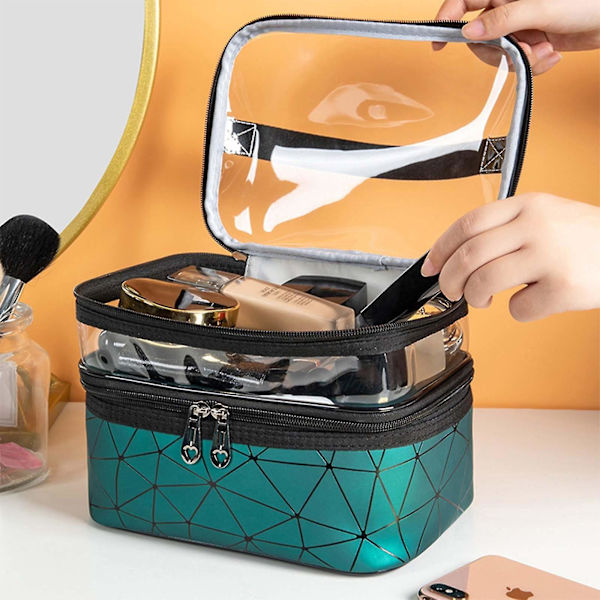 Large Cosmetic Case Makeup Bag Storage Box Handle Organizer green
