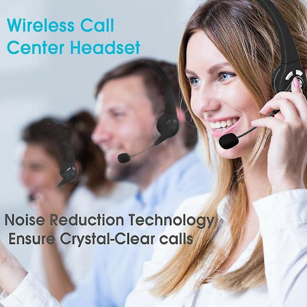 Wireless Headset Truck Driver Noise Cancelling Over-head Bluetooth Headphones With Charging Base Black