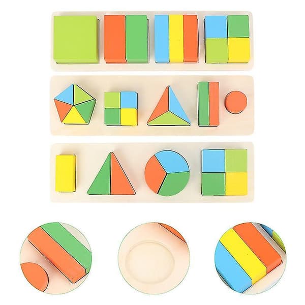 3pcs Geometric Intelligence Board Wooden Education Building Block Random Color
