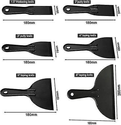 Black Plastic Putty Knife Set Flexible Paint Scrapers Tool For Spackling, Patching, Decals, Wallpape