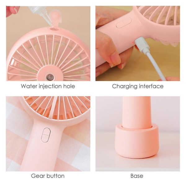 Portable Mini Water Fan Usb Rechargeable Hand Fan With Mist Spay Humid Blue