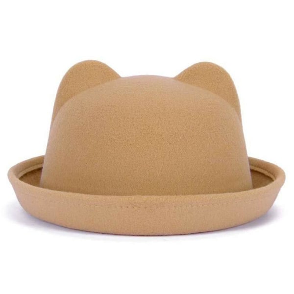 Parent-child Bowler Wool, Fedora Hats Cat ear camel 57cm