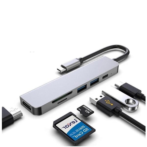 6 i 1 USB C til USB 3.0 HDMI-kompatibel Dock