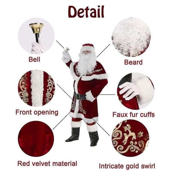 Mens Santa Costume Set Christmas Deluxe Adult Suit L