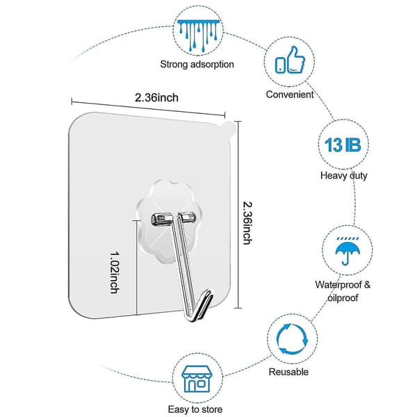 Zk-30 Pack Adhesive Wall Hooks Heavy Duty Sticky Hooks Reusable Seamless Hanging Hooks Strip