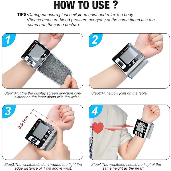 Automatic Digital Wrist Blood Pressure Monitor Heart Beat Upper Lcd Counter