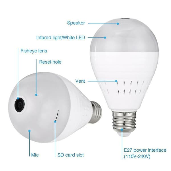 New Panoramic Wifi Ip Camera Light Bulb Home Security Lamp Fisheye Cam