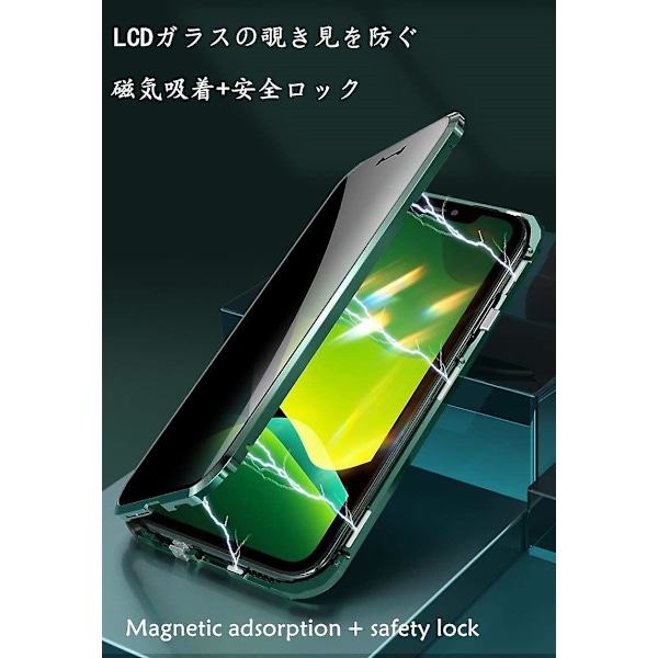 Anti-peeping Iphone 12 Pro Max Casewith  Strong Magnetic Adsorption Camera Lens Protector Metal Frame 360 Full Body Protective Double-sided Glass Green iPhone12Promax