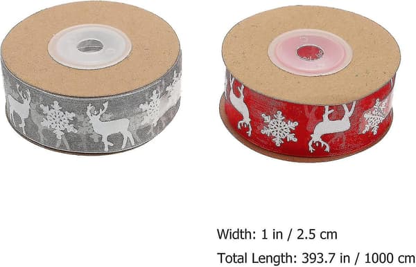 Wrapping Ribbon Roll: Diy Christmas Gift Wrapping Ribbon With Elk Deer Snowflake Print Winter Holida